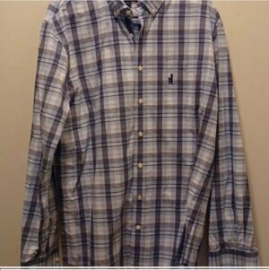 Johnnie-O button down blue plaid shirt athleisure